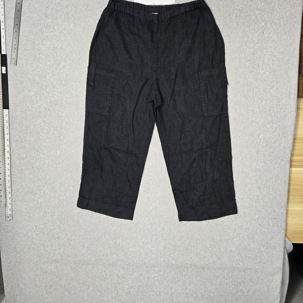 Valerie Stevens Women Pants M Black Linen Cargo Casual Coastal Beach 22" Inseam
